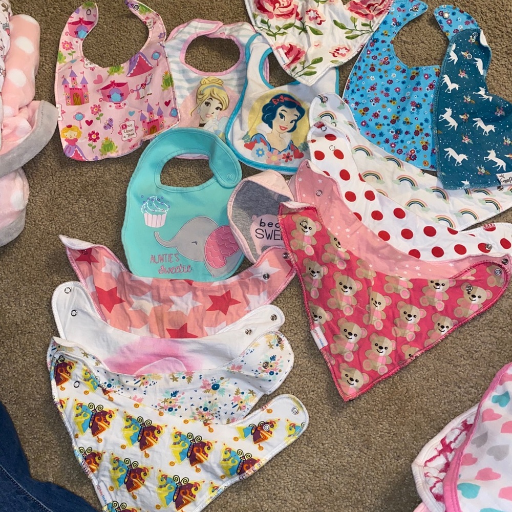 Lot of 15 baby girl bibs